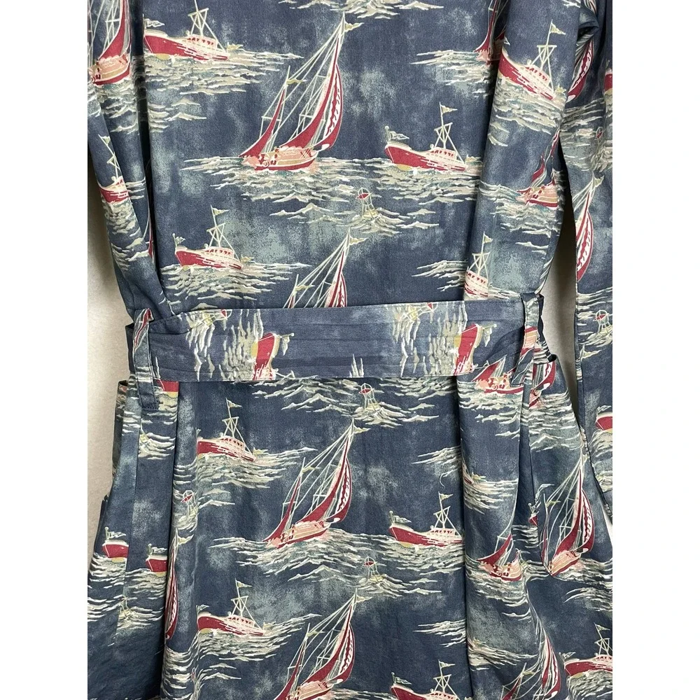 Polo Ralph Lauren‎ 90s Y2K Mens Robe Blue Boat Yacht Print Cotton S/M Nautical